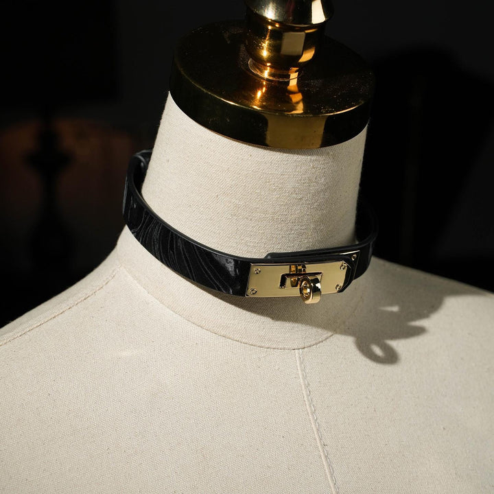 Vegan Leather With Lock Choker&amp; Bracelet