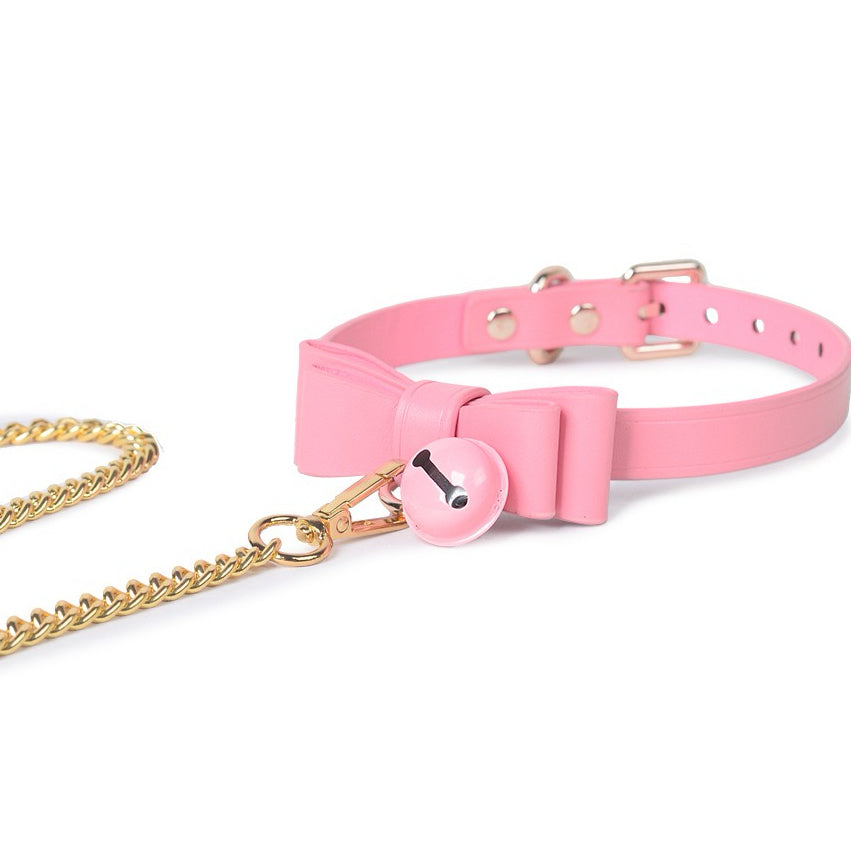 Geniune Leather bell choker with leash