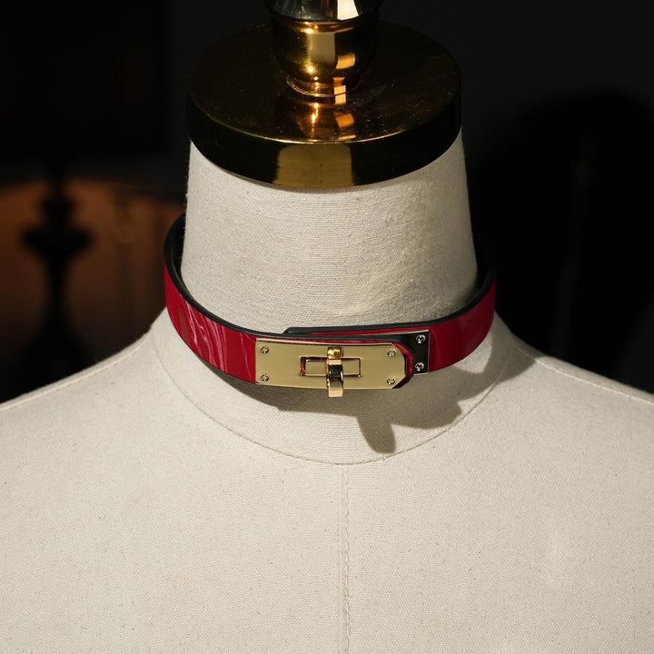 Vegan Leather With Lock Choker&amp; Bracelet