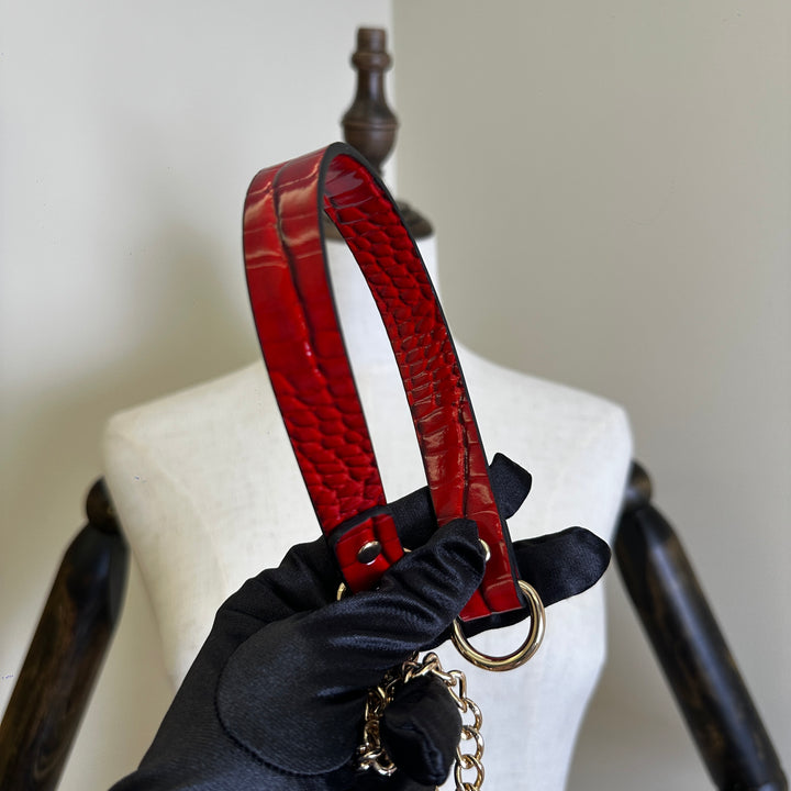 Rose Red Crocodile Leather Chain choker