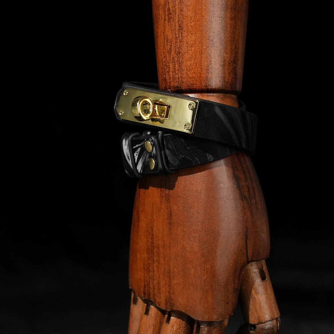 Vegan Leather With Lock Choker&amp; Bracelet