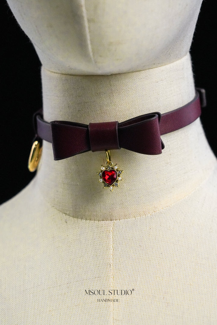 Red Leather Bow Choker