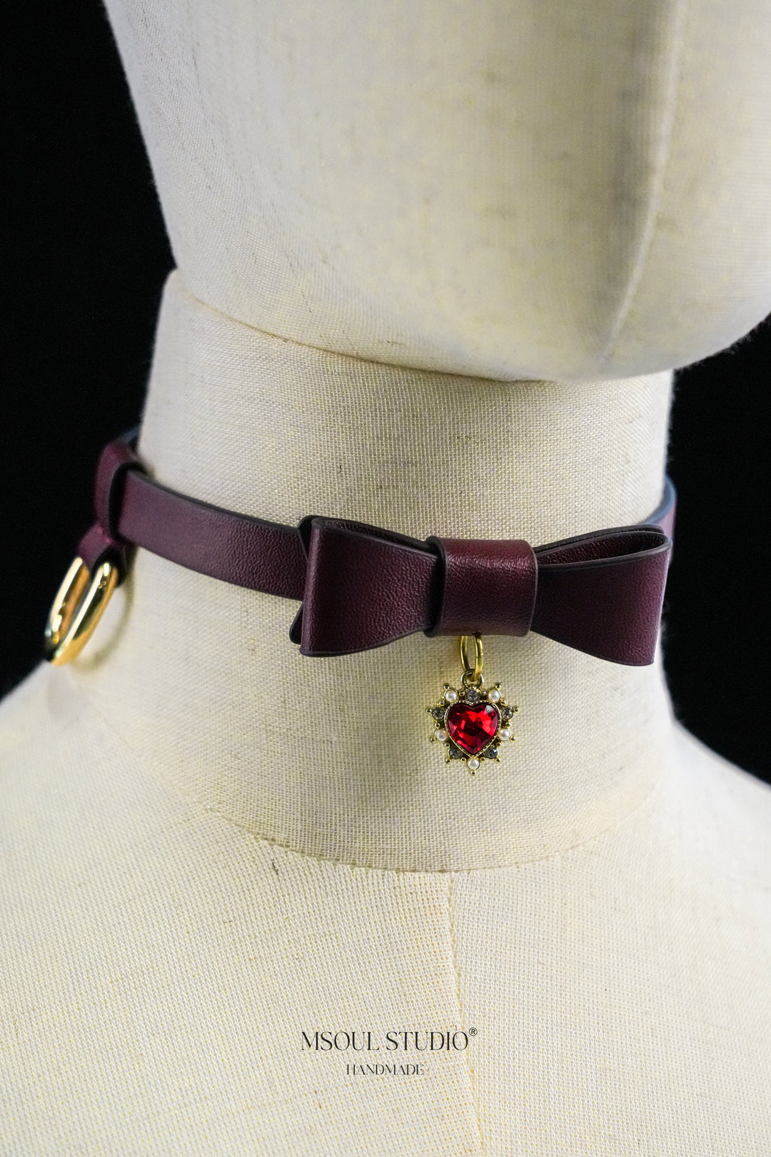 Red Leather Bow Choker
