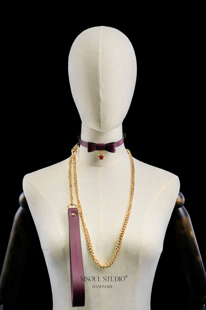 Red Leather Bow Choker