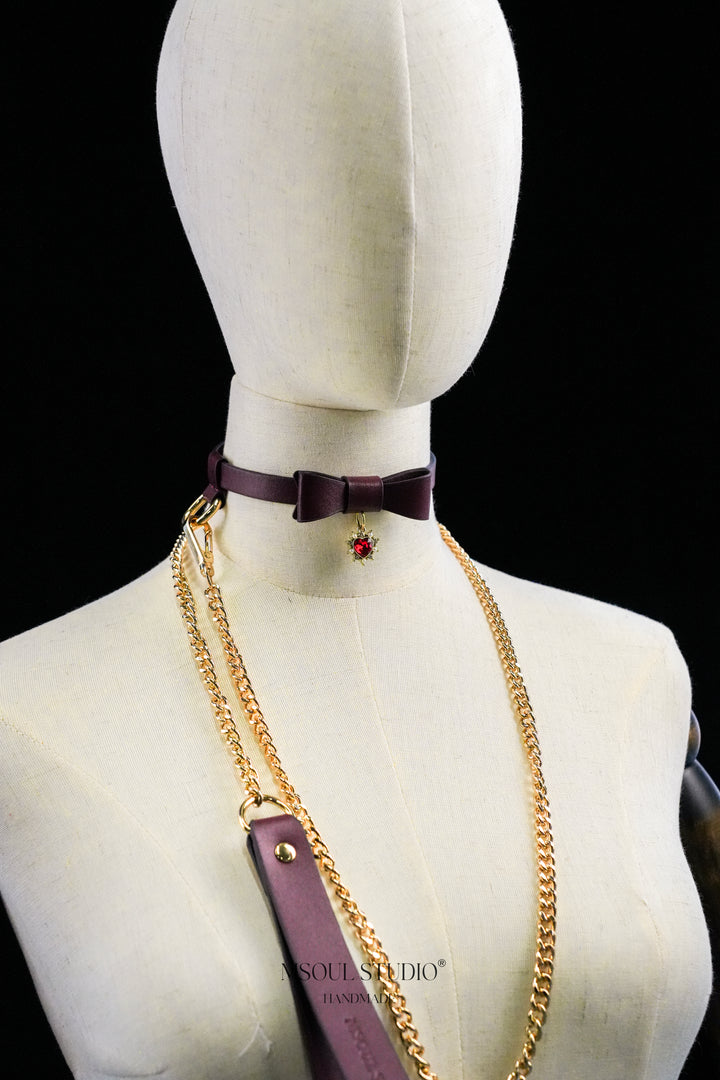 Red Leather Bow Choker