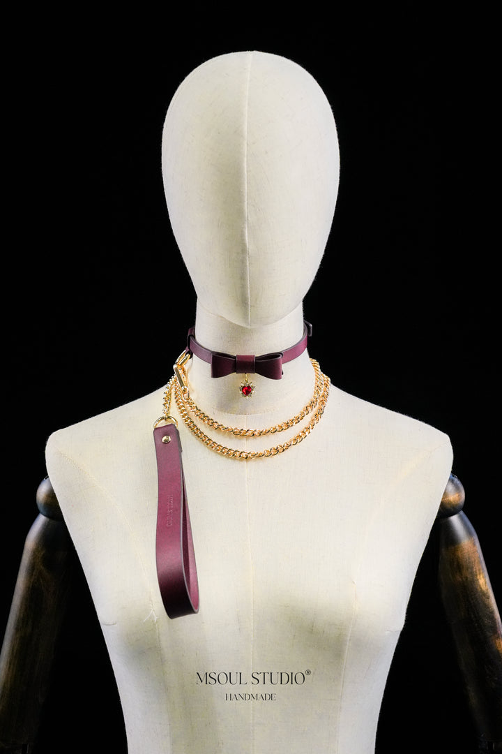 Red Leather Bow Choker