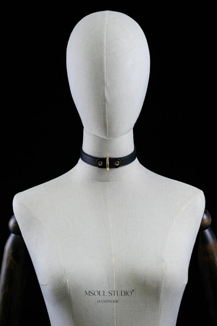 Black Leather Choker with D-Ring