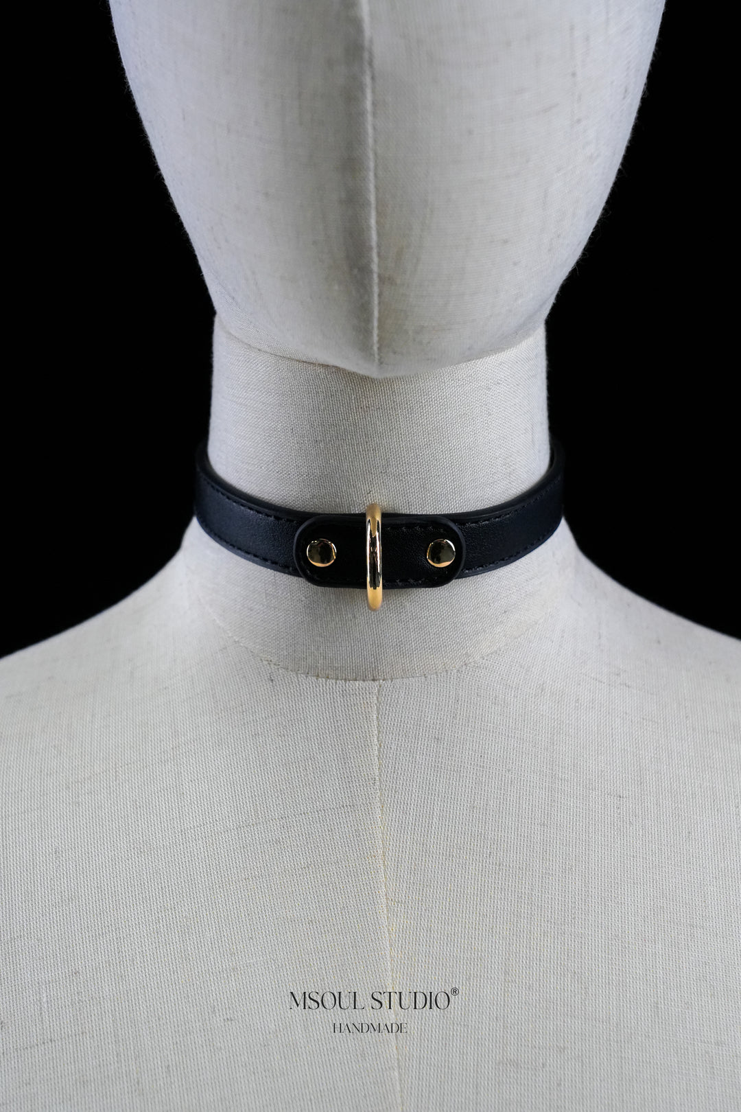 Black Leather Choker with D-Ring