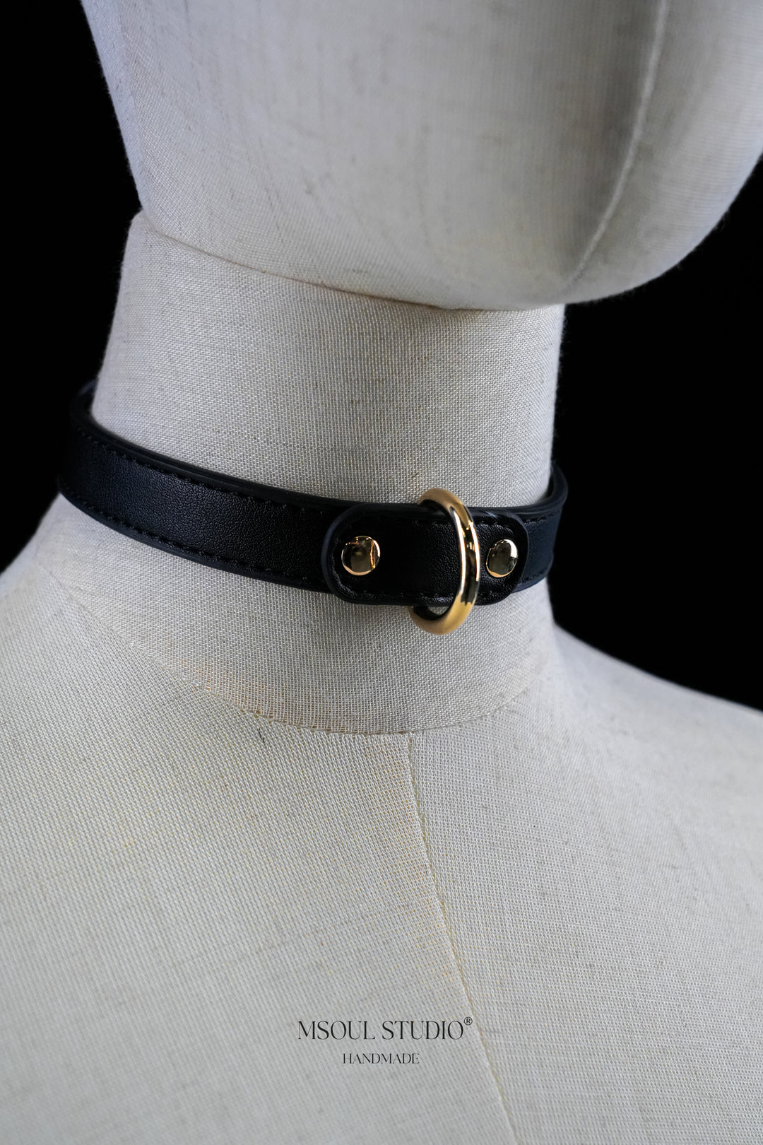 Black Leather Choker with D-Ring