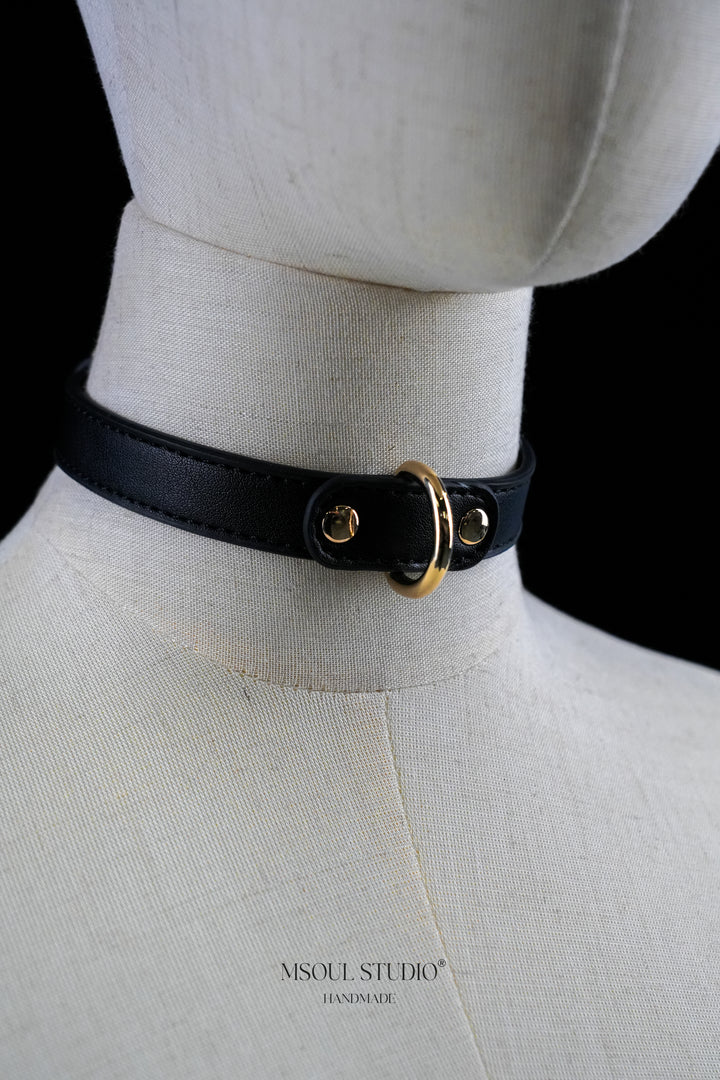 Black Leather Choker with D-Ring