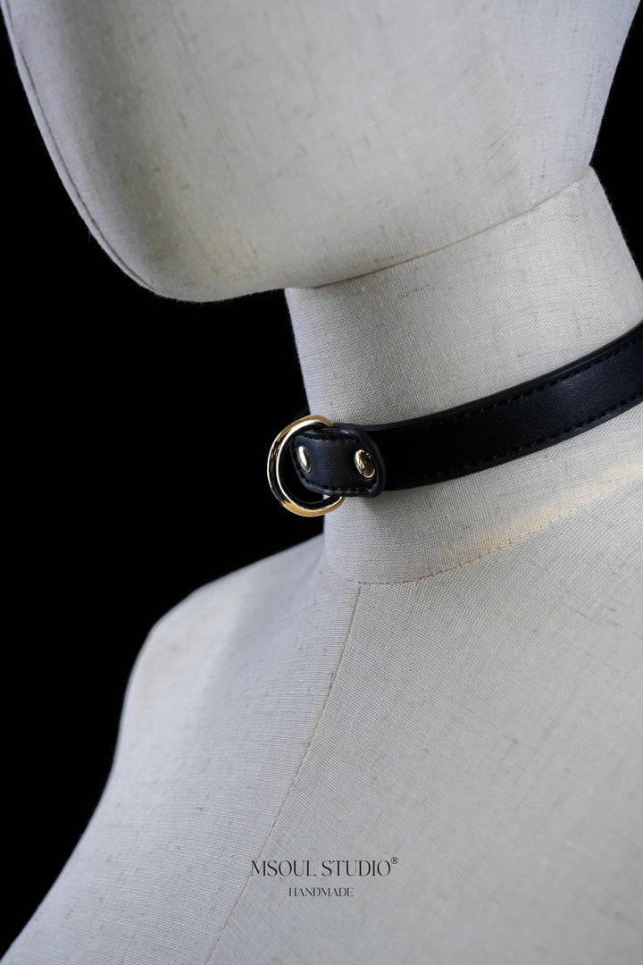 Black Leather Choker with D-Ring