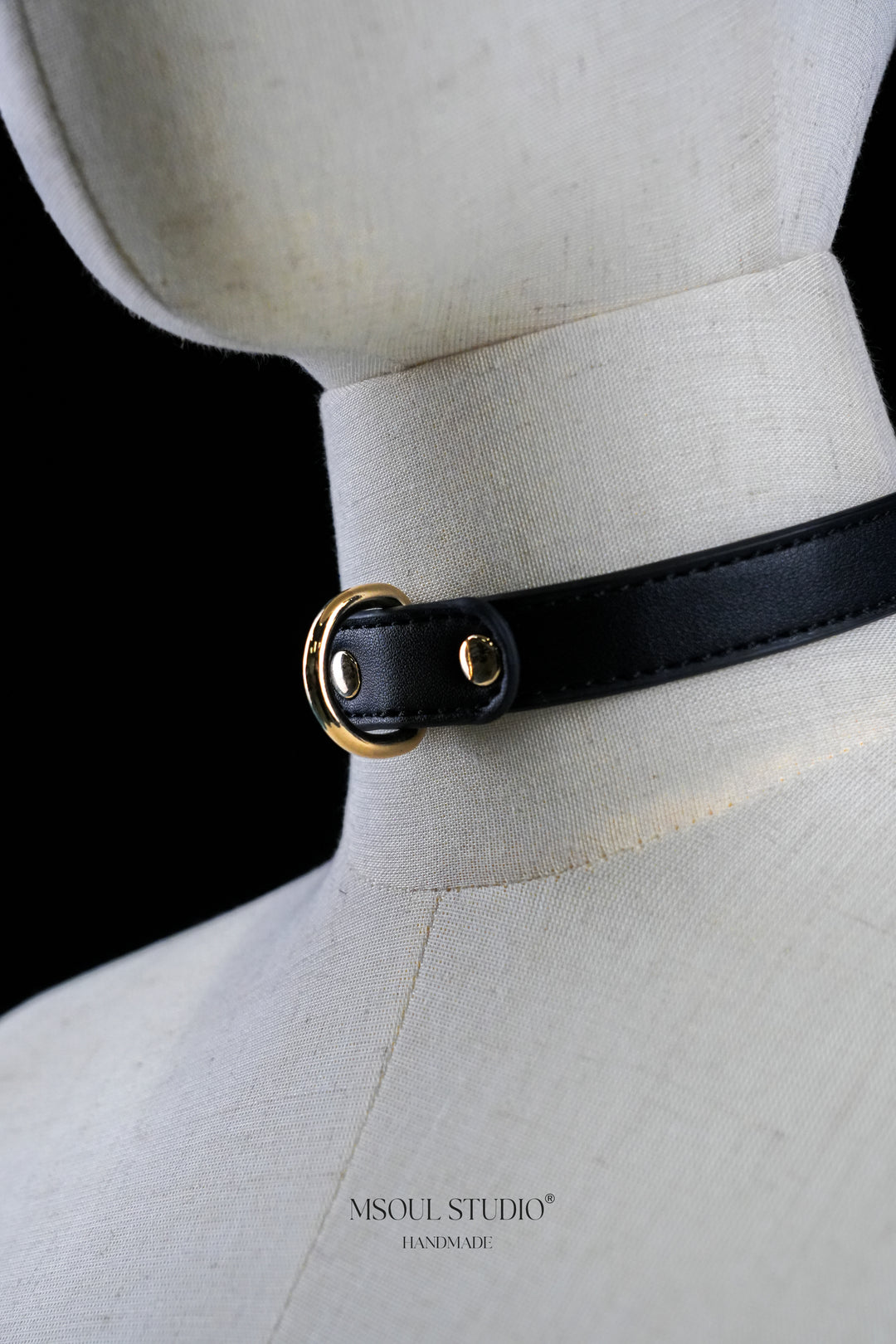 Black Leather Choker with D-Ring