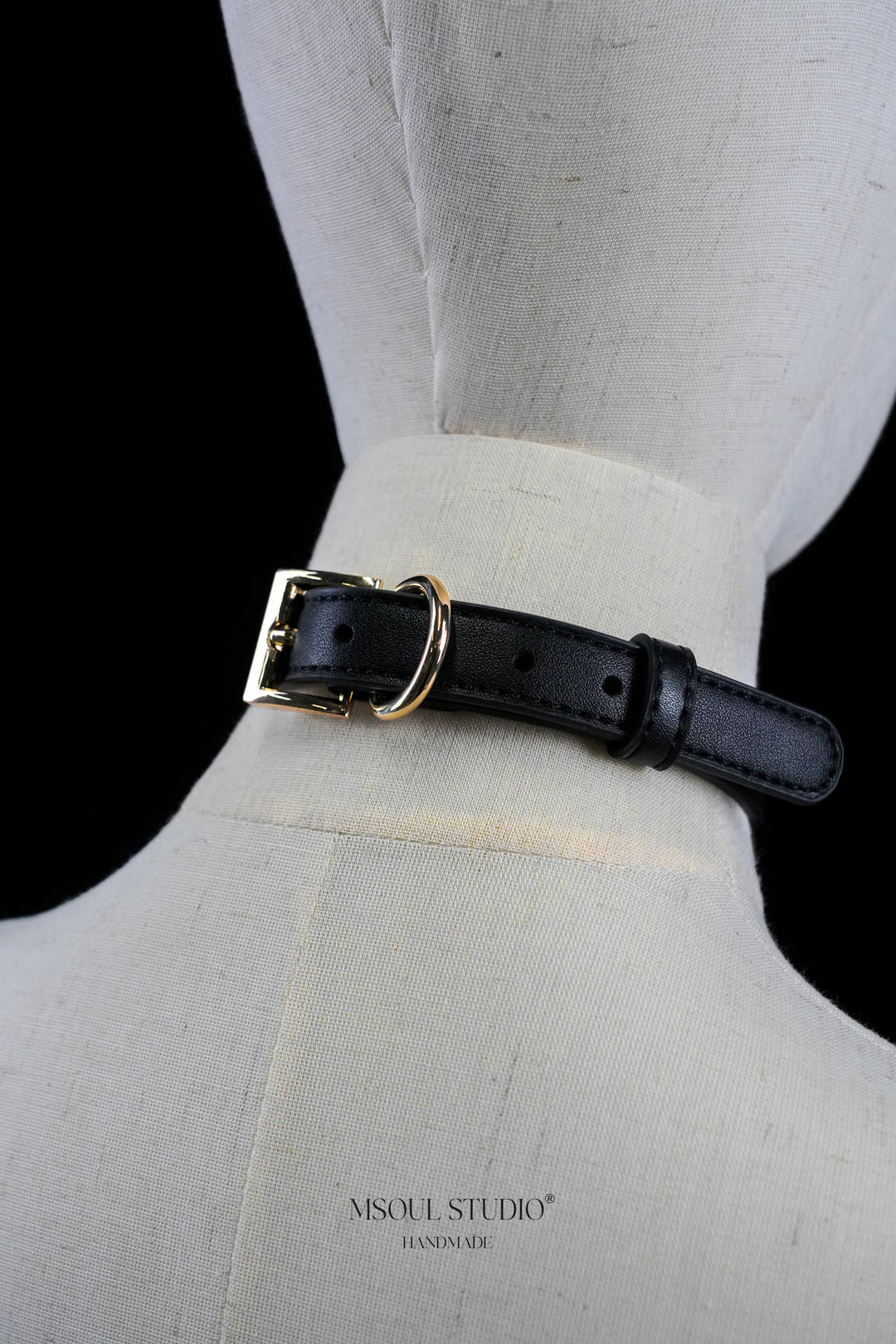 Black Leather Choker with D-Ring