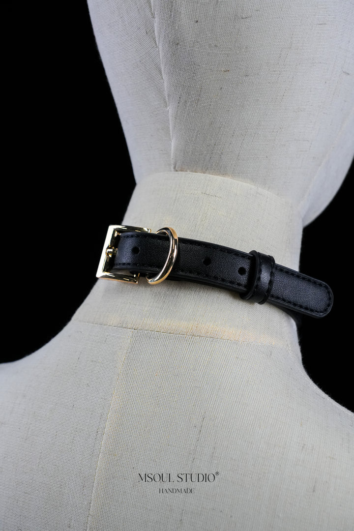 Black Leather Choker with D-Ring