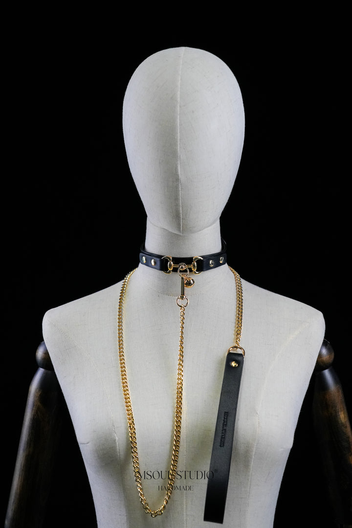 Natural leather Day Choker with Bell