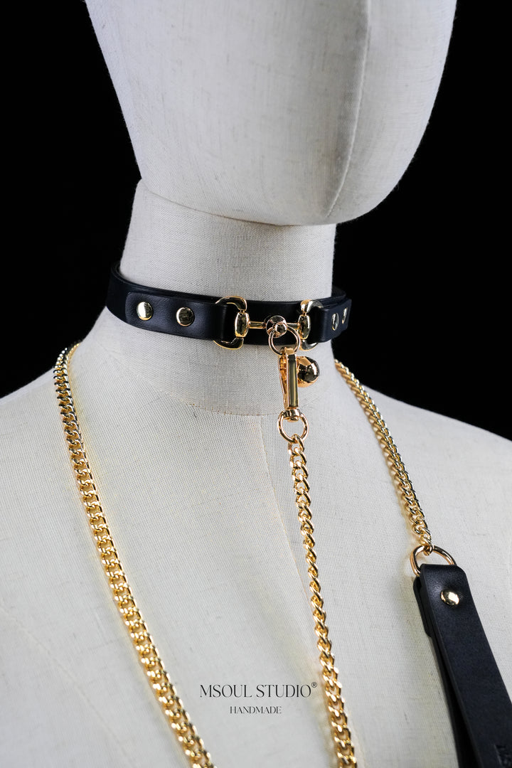 Natural leather Day Choker with Bell