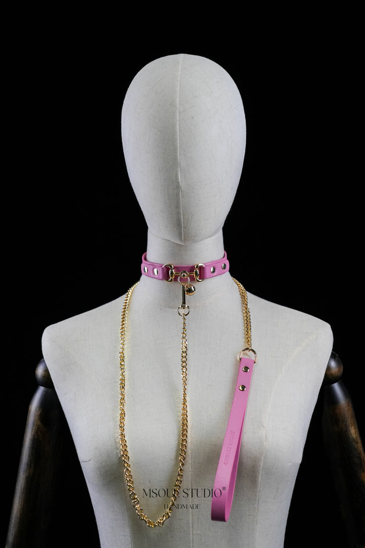 Natural leather Day Choker with Bell
