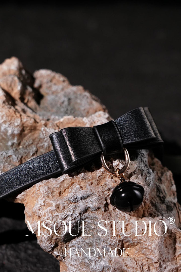 Geniune Leather bell choker with leash