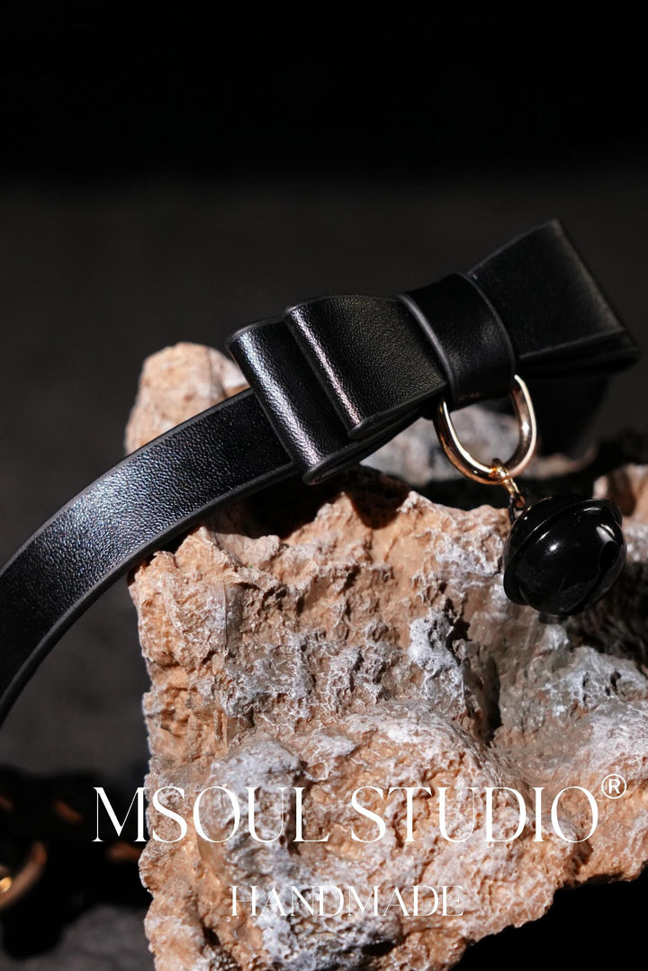 Geniune Leather bell choker with leash