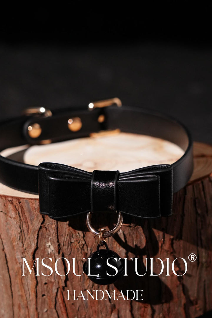 Geniune Leather bell choker with leash