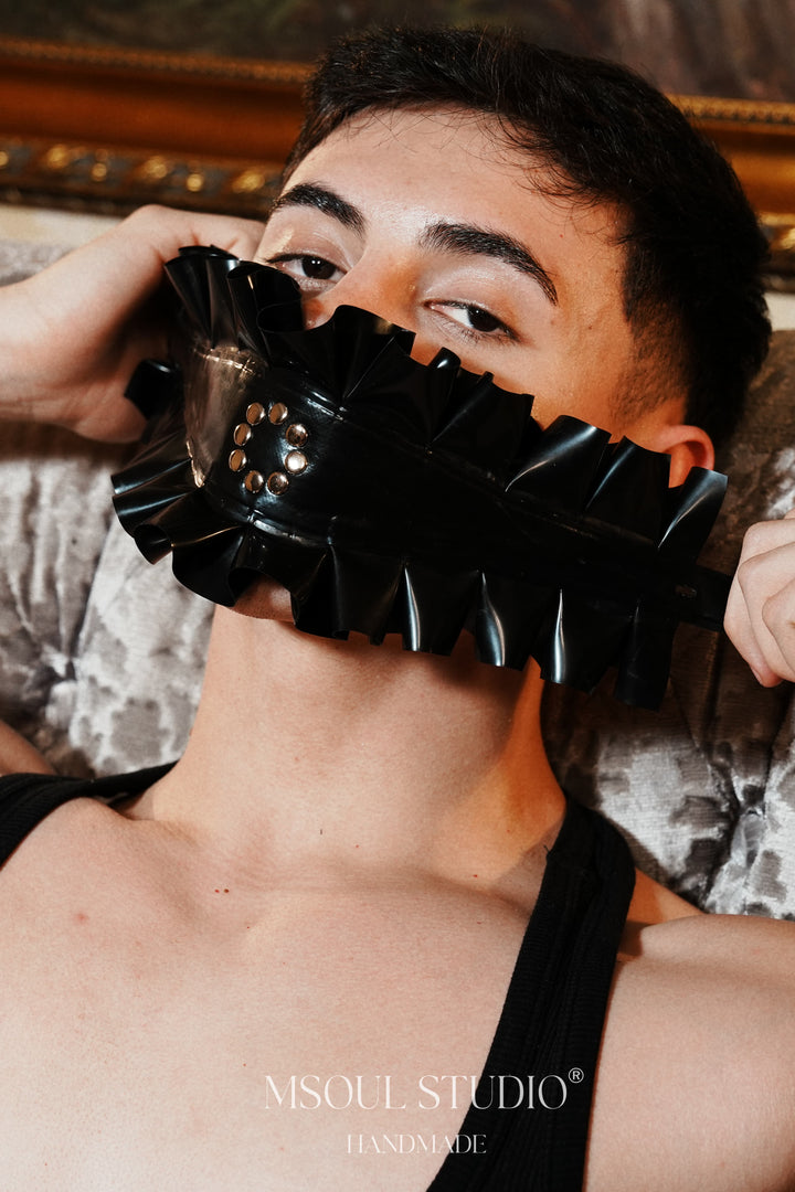 Black Latex Ruffle Mask