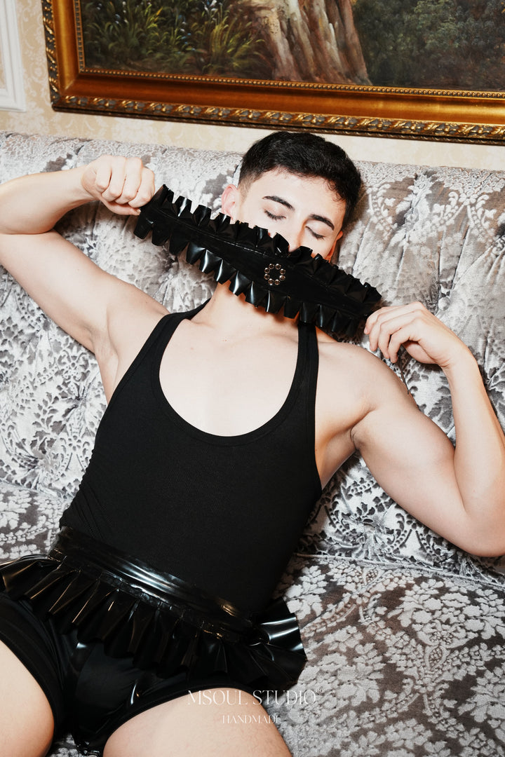 Black Latex Ruffle Mask