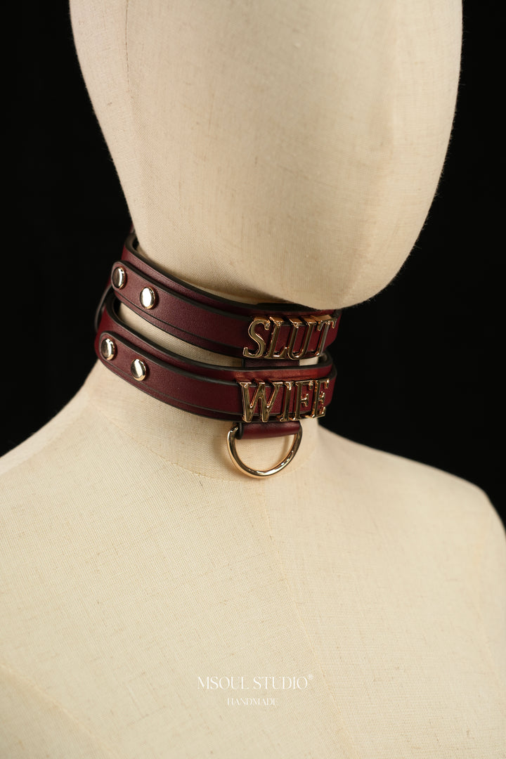 Burgundy Double Leather Choker