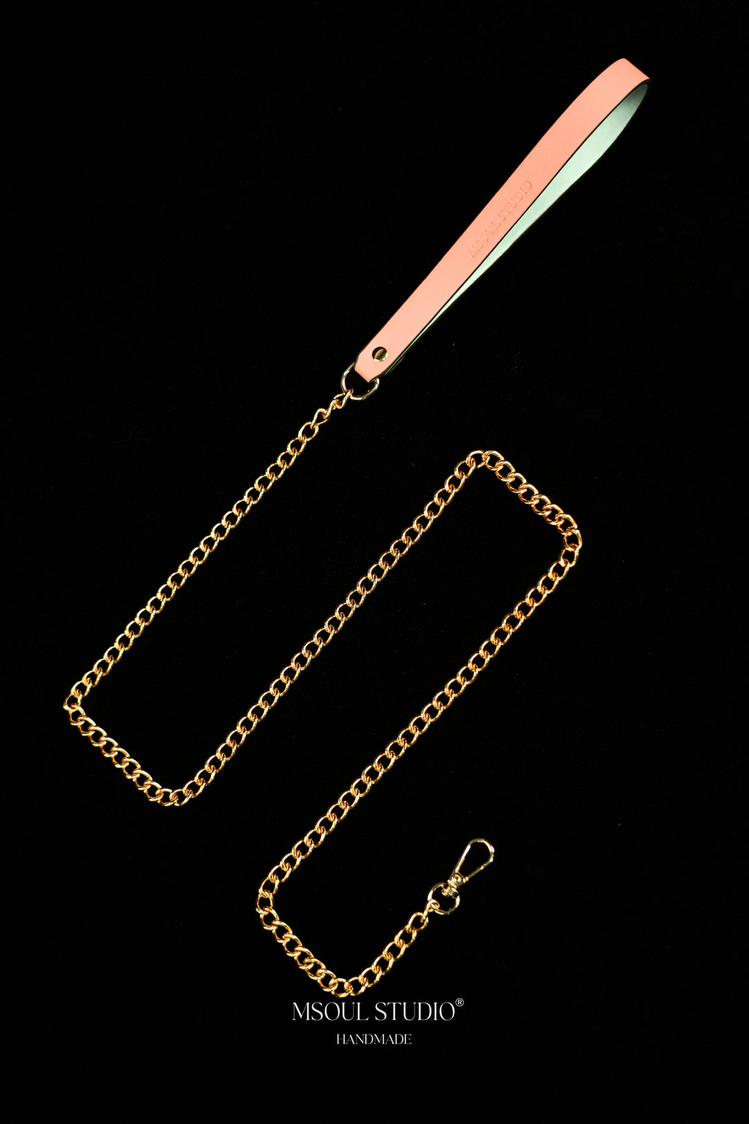 MSOUL STUDIO Pink &amp; Blue Leather Leash — Gold, pink vegan leather handle with gold-tone chain