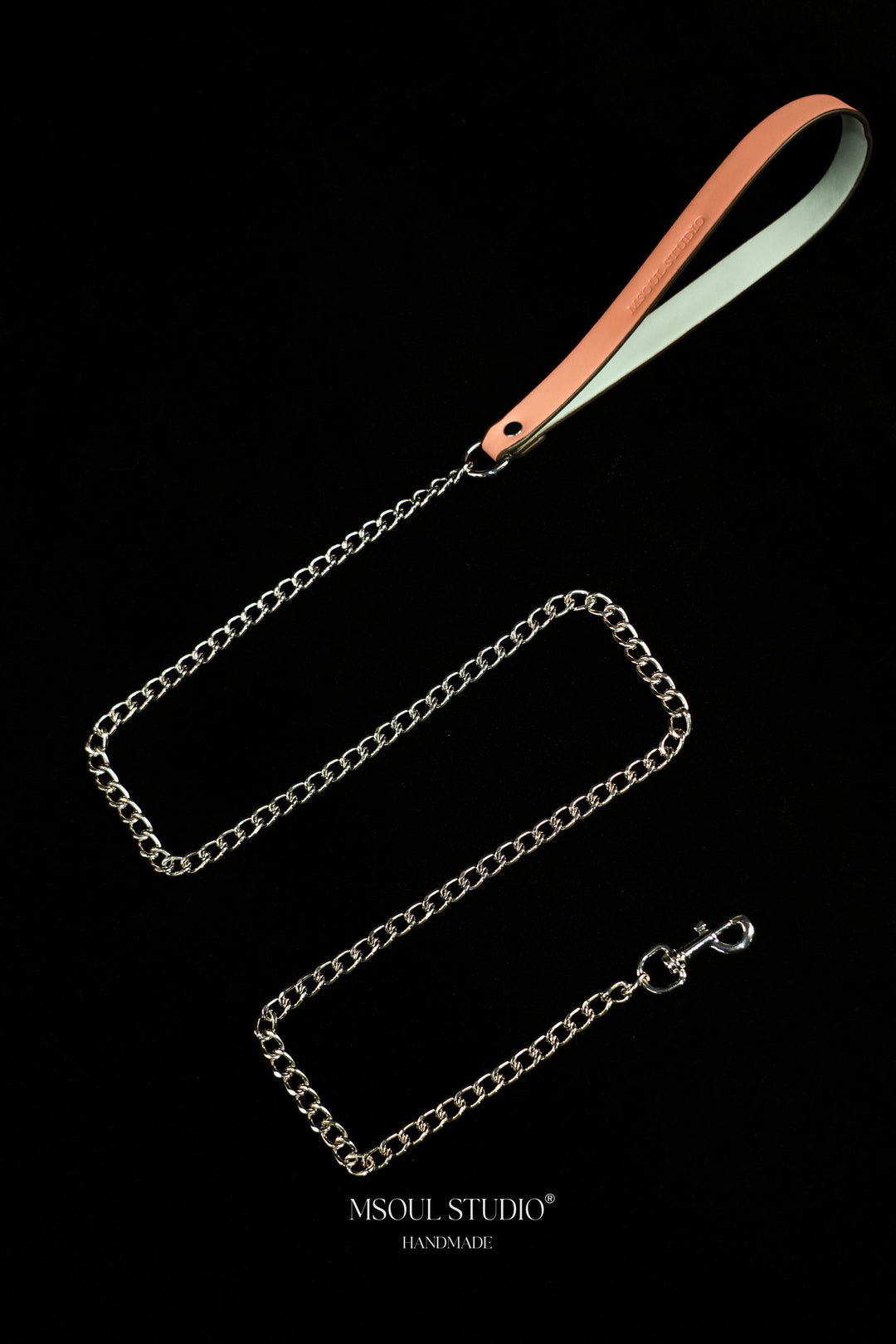 MSOUL STUDIO Pink &amp; Blue Leather Leash — Silver, pink vegan leather handle with silver-tone chain