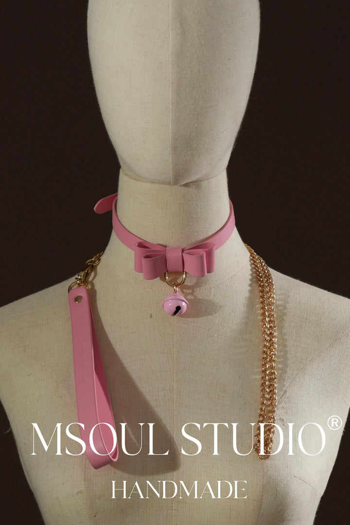 Geniune Leather bell choker with leash