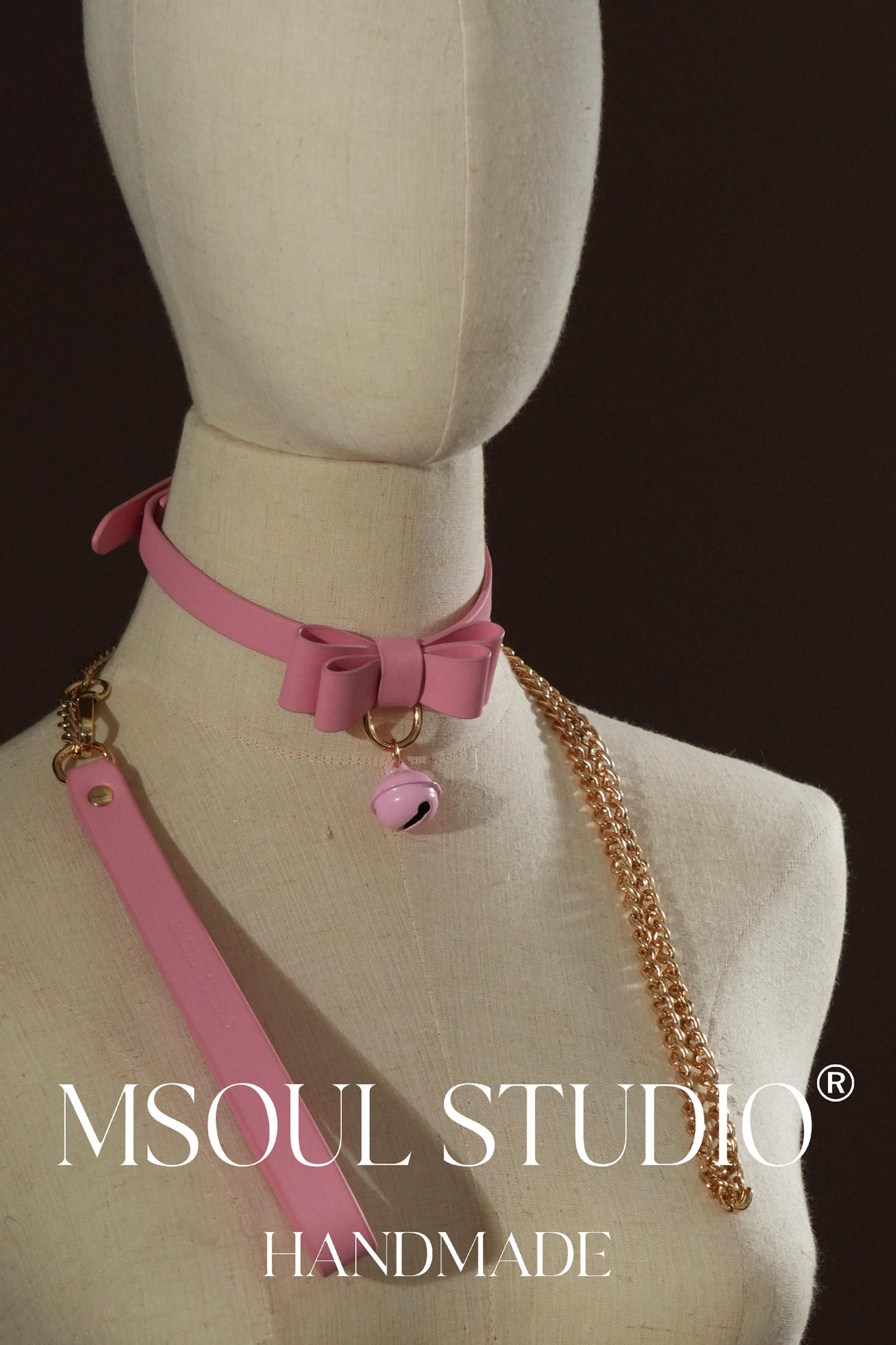 Geniune Leather bell choker with leash