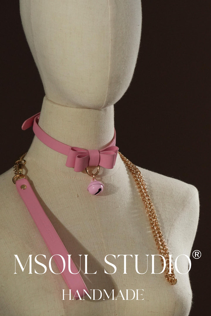Geniune Leather bell choker with leash