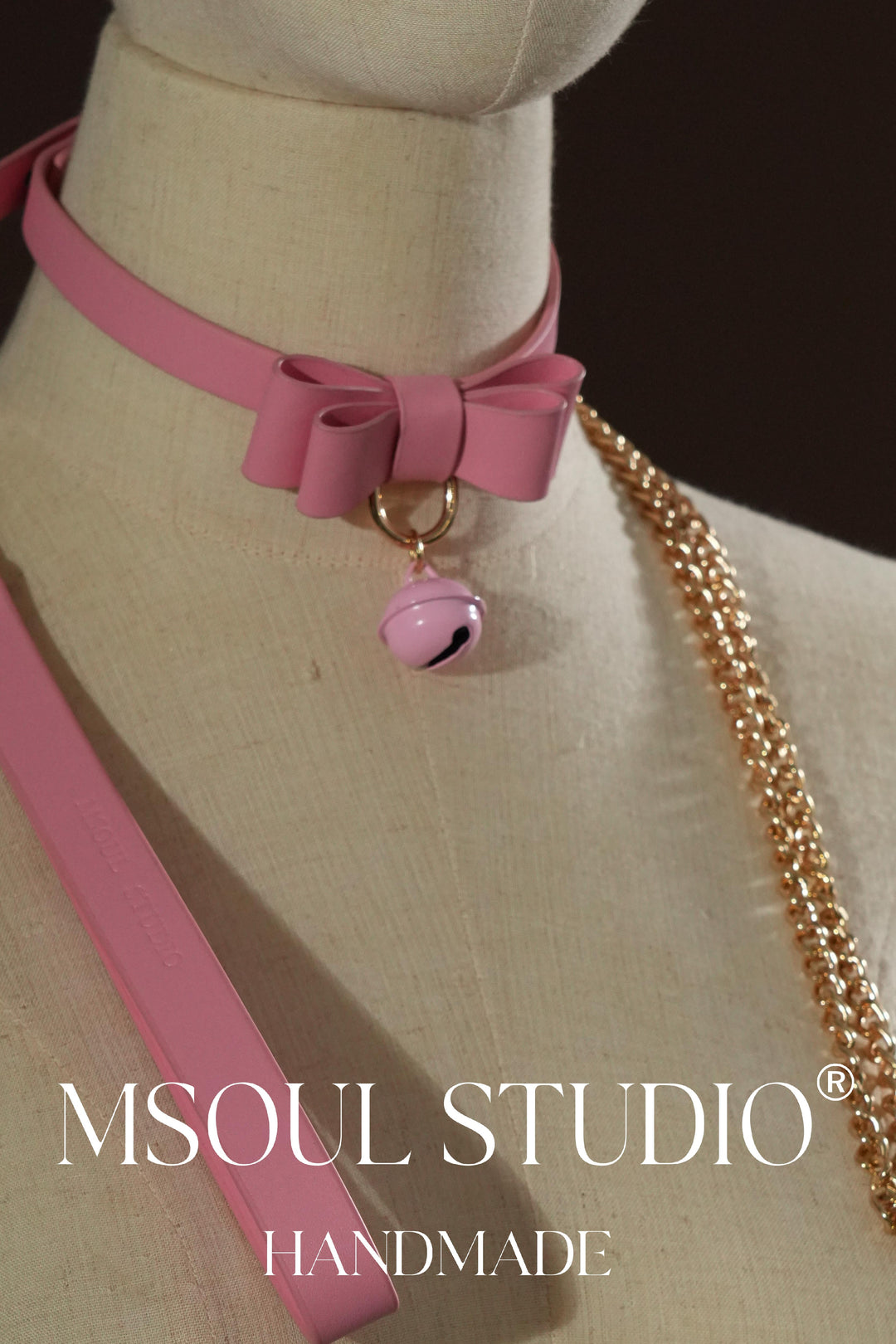 Geniune Leather bell choker with leash