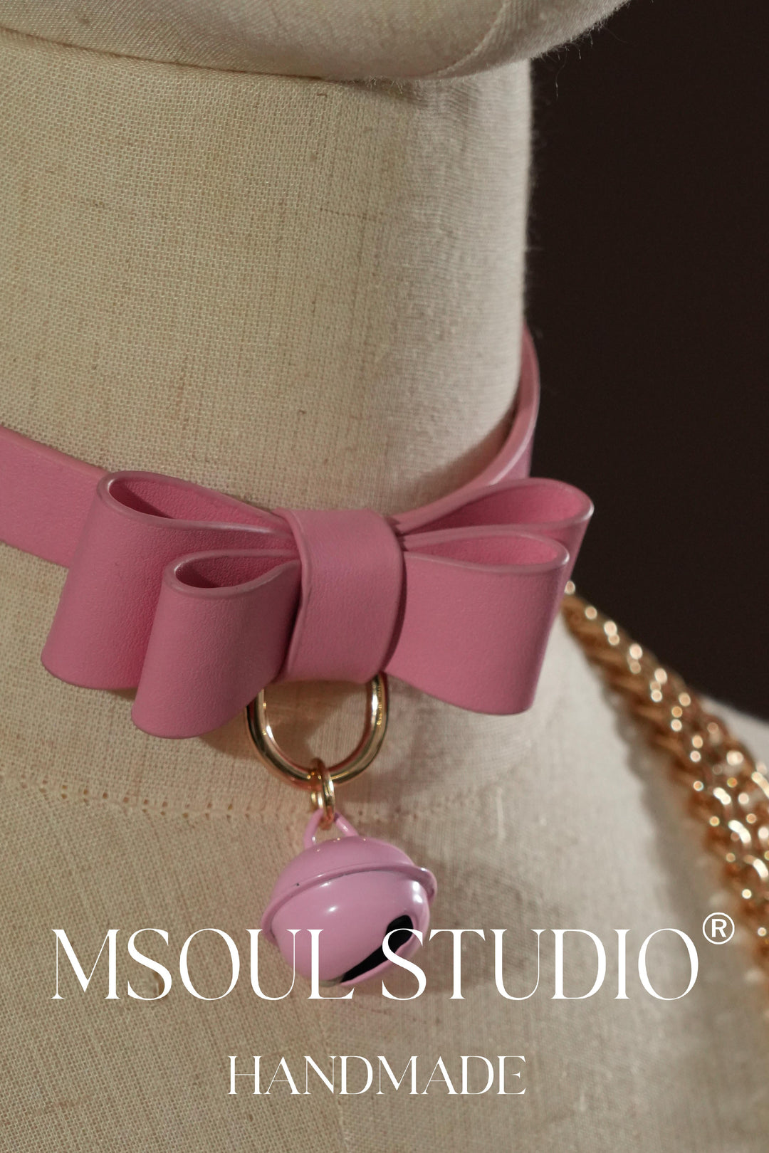 Geniune Leather bell choker with leash