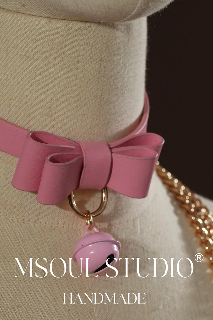 Geniune Leather bell choker with leash