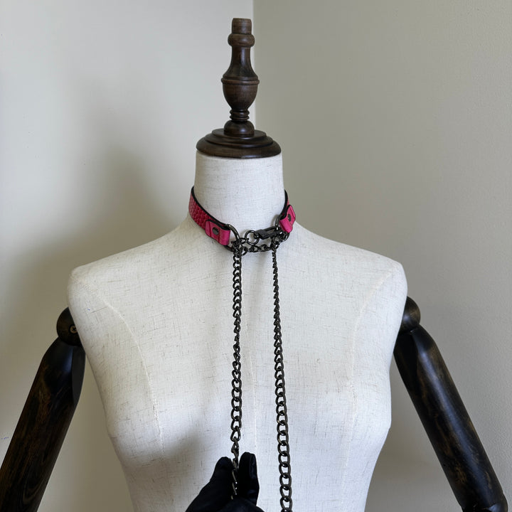 Rose Red Crocodile Leather Chain choker