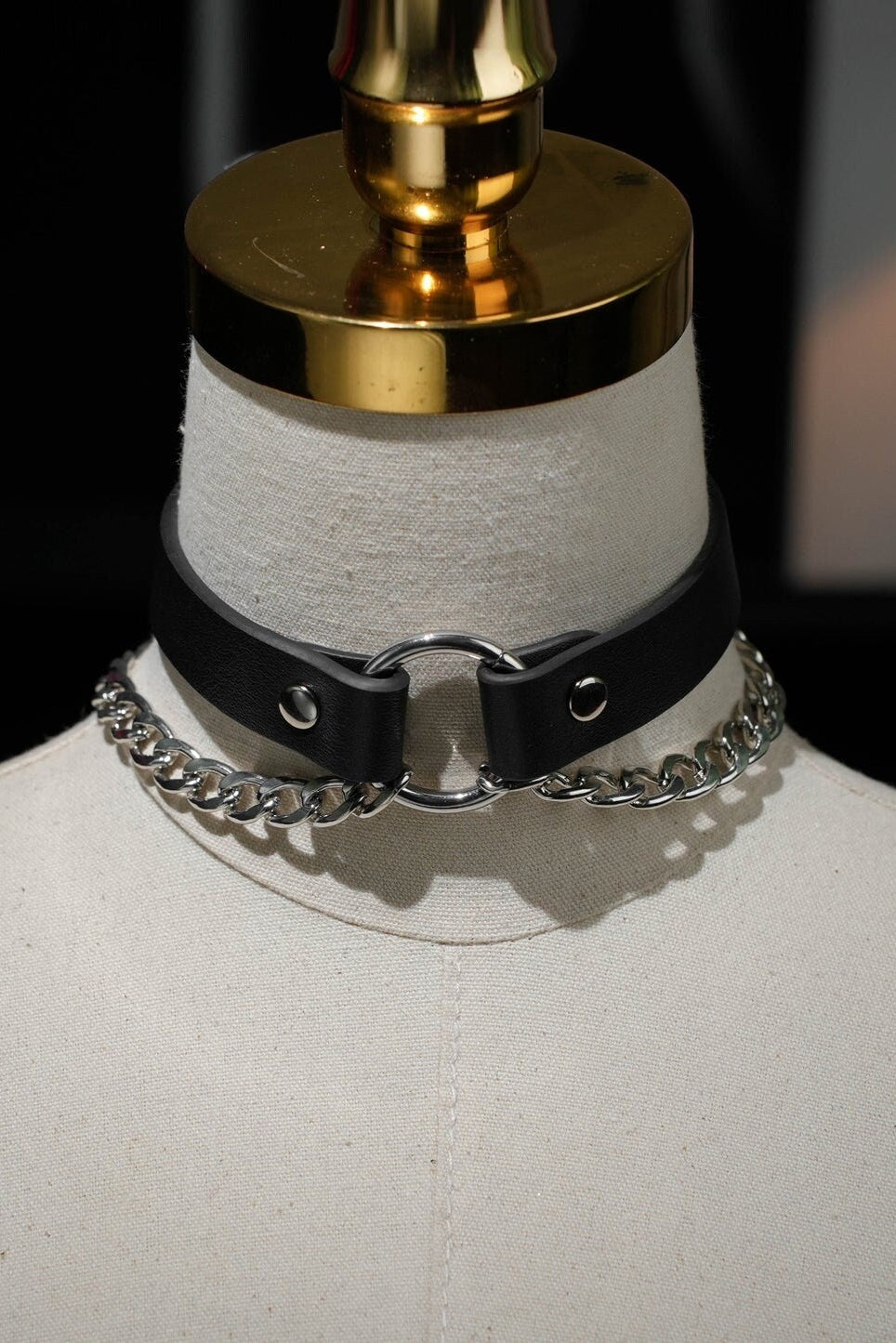 Handmade Choker Collar With Sliver Double Chain Genuine Leather Necklace