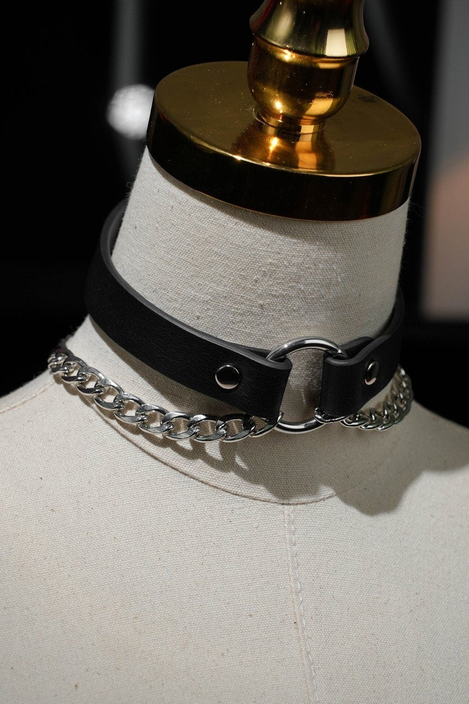 Handmade Choker Collar With Sliver Double Chain Genuine Leather Necklace