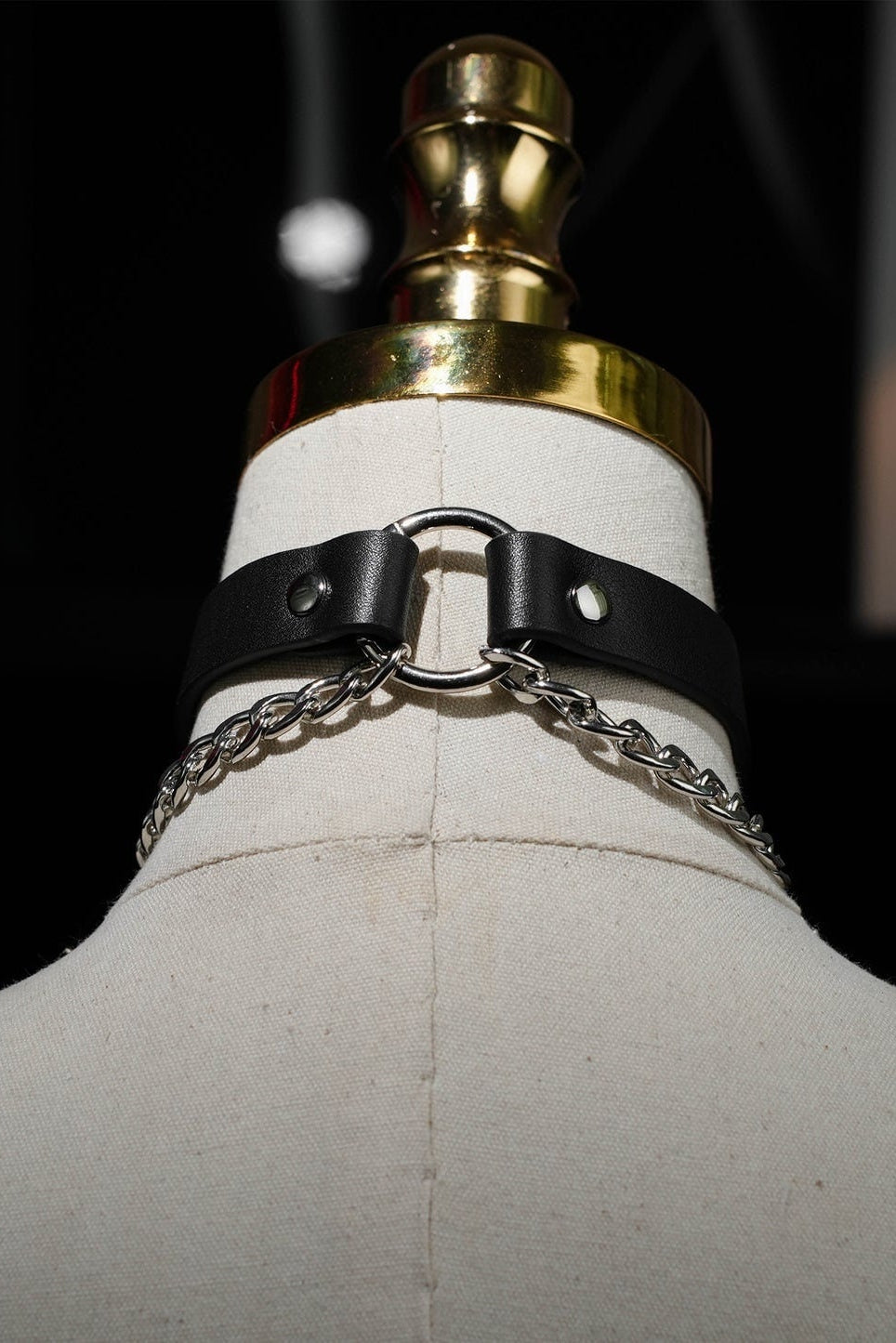 Handmade Choker Collar With Sliver Double Chain Genuine Leather Necklace
