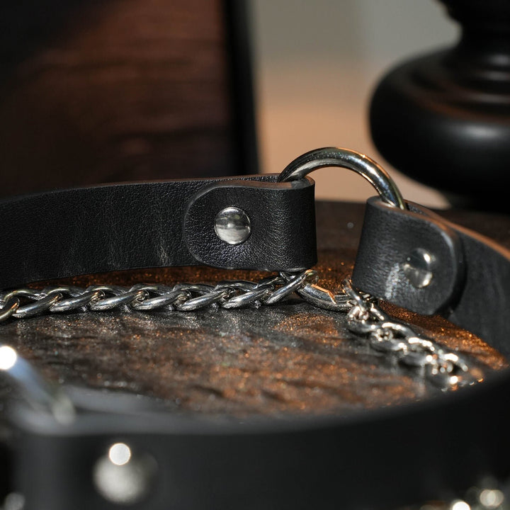 Handmade Choker Collar With Sliver Double Chain Genuine Leather Necklace